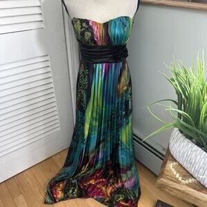 strapless open back dress Blue Chiffon Pleated A-line Tiered Maxi Dress  Ohmollydress